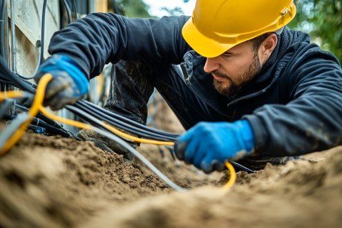 Technician laying cable