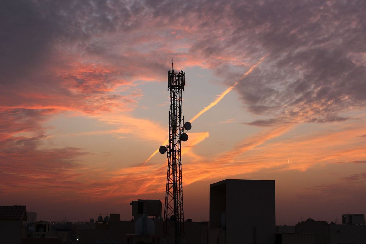 Telecom tower at sunset
